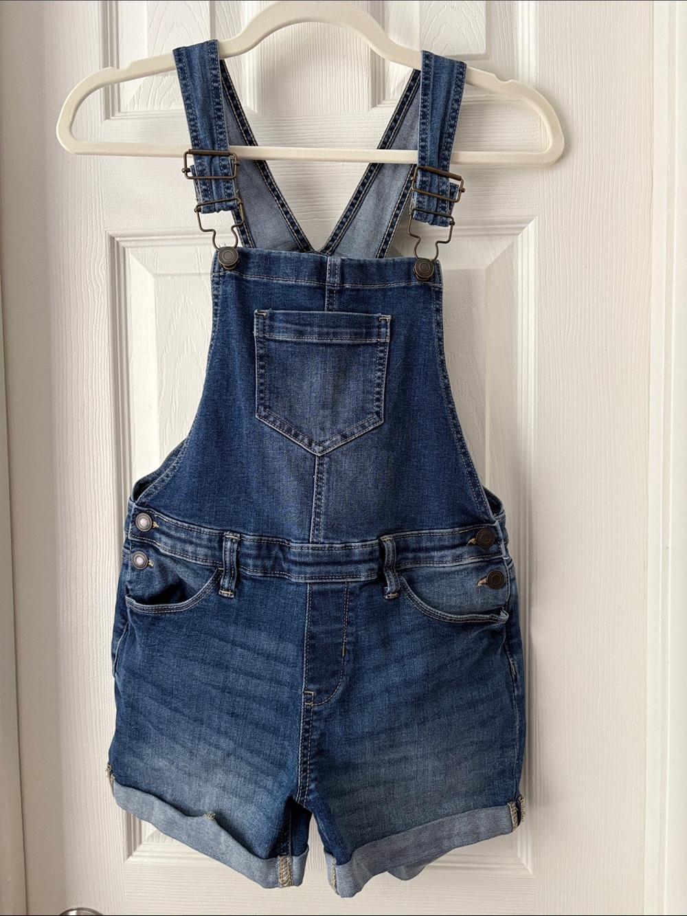 SO girls Denim Overalls shorts in Dark Blue with Contrast Stitching 14